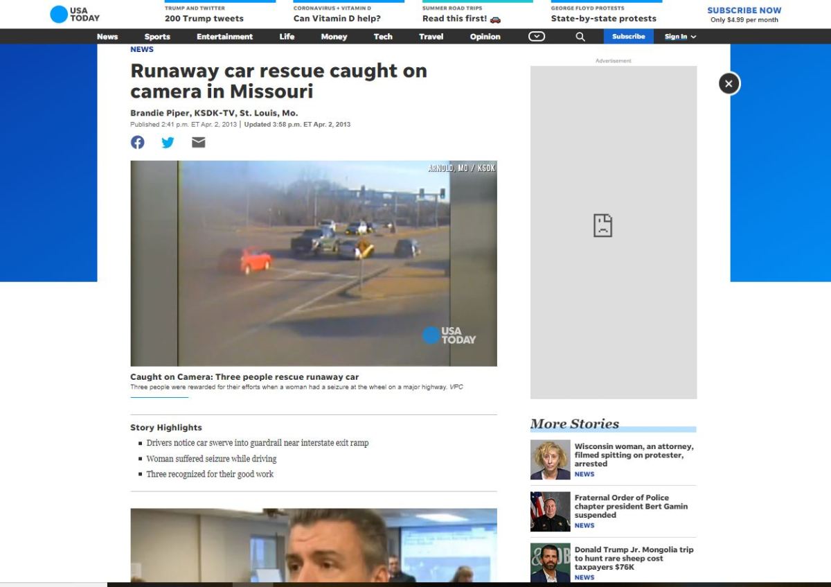 Runaway car rescue caught on camera in&nbsp;Missouri