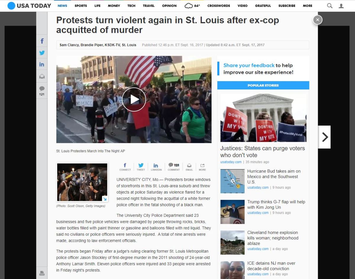 Protests erupt for 2nd day in St. Louis over cop’s acquittal in murder&nbsp;case